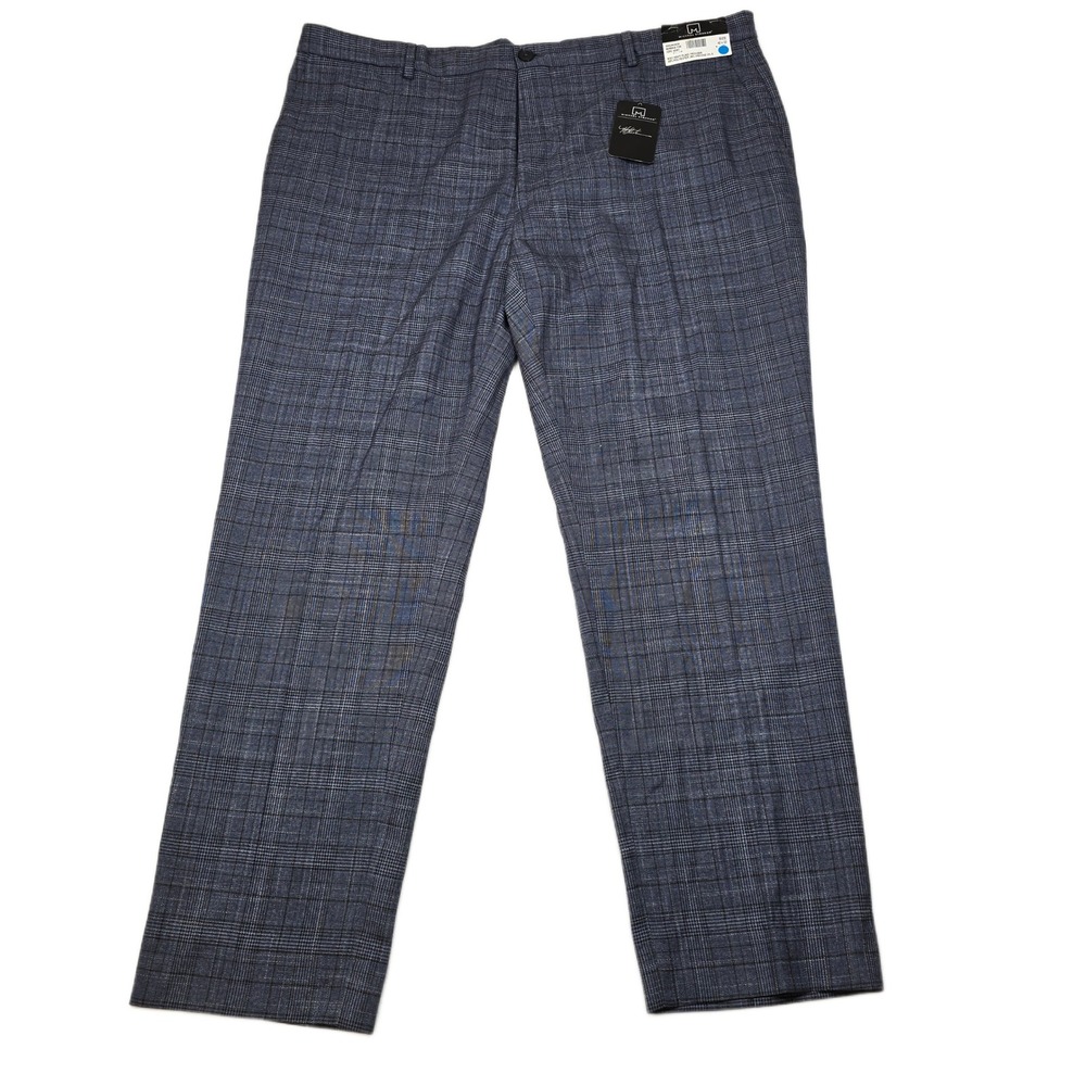 Michael Strahan Dress Pants Mens 42x32‎ Navy Blue Plaid Modern Fit Stretch NEW